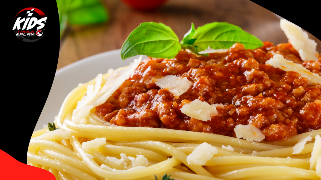 Kids spaghetti bolognese and a drink